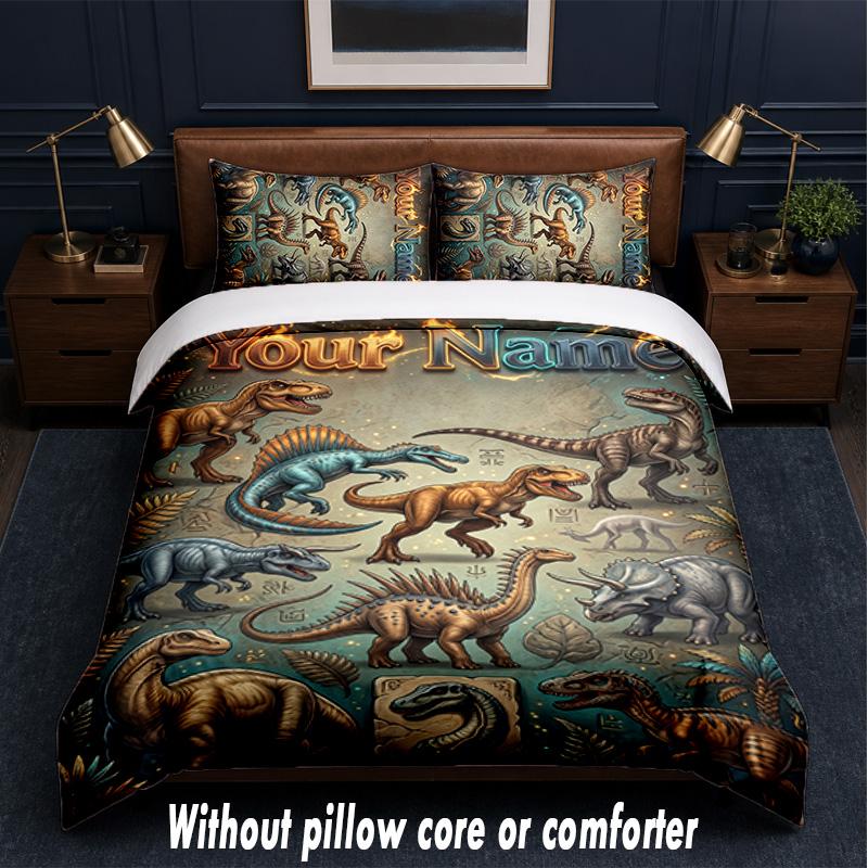 Dinosaur Theme Custom Text Or Name 3Pcs Bedding Set,1 Flat Sheet & 2 Pillowcases Personalized Home Bedding