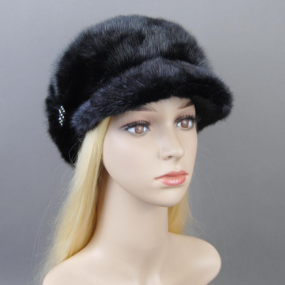 New Luxurious Ladies Fashion 100% Natural Mink Fur Visors Caps Winter Women Warm Outdoor Mink Fur Cap Full Pelt Female Fur Hats