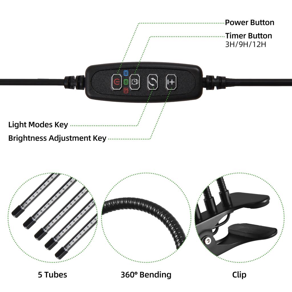 Светодиодные лампы для выращивания растений с зажимом полного спектра, лампа для выращивания растений с красным синим светодиодом для комнатных растений