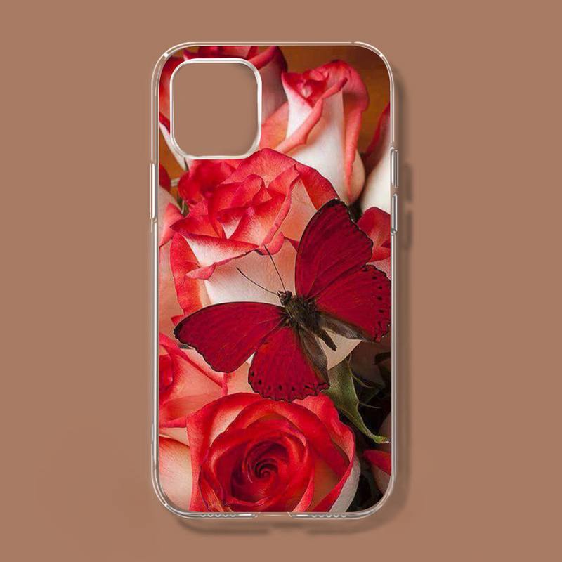 Чехол для телефона «Красная бабочка на белых розах» с цветком для Iphone 11 12 13 Mini Pro Xs Max 8 7 6 6s Plus X 5S Se 2020 Xr