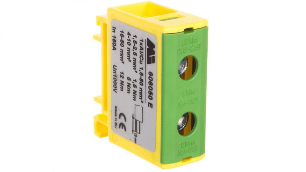 Single-track Rail Connector 1.5-50mm2 Yellow-Green Euro Otl 50 1Xal/Cu 606050E