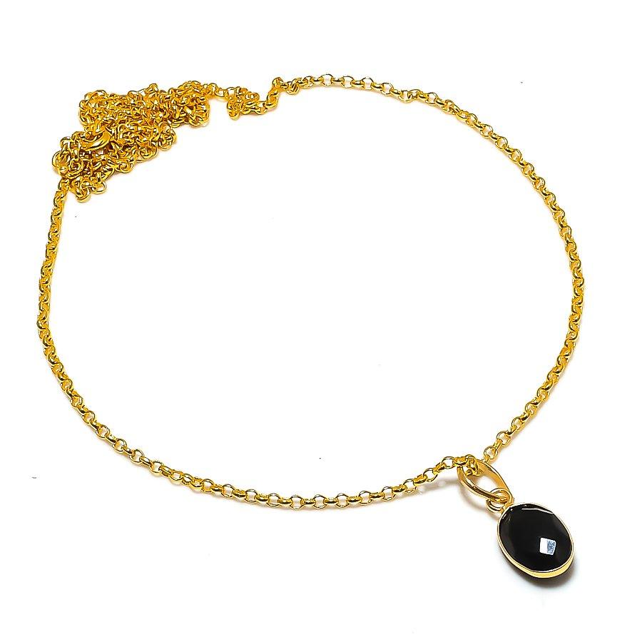 Black Spinel Gemstone Handmade 925 Sterling Silver Jewelry Necklace 20" GK-7556