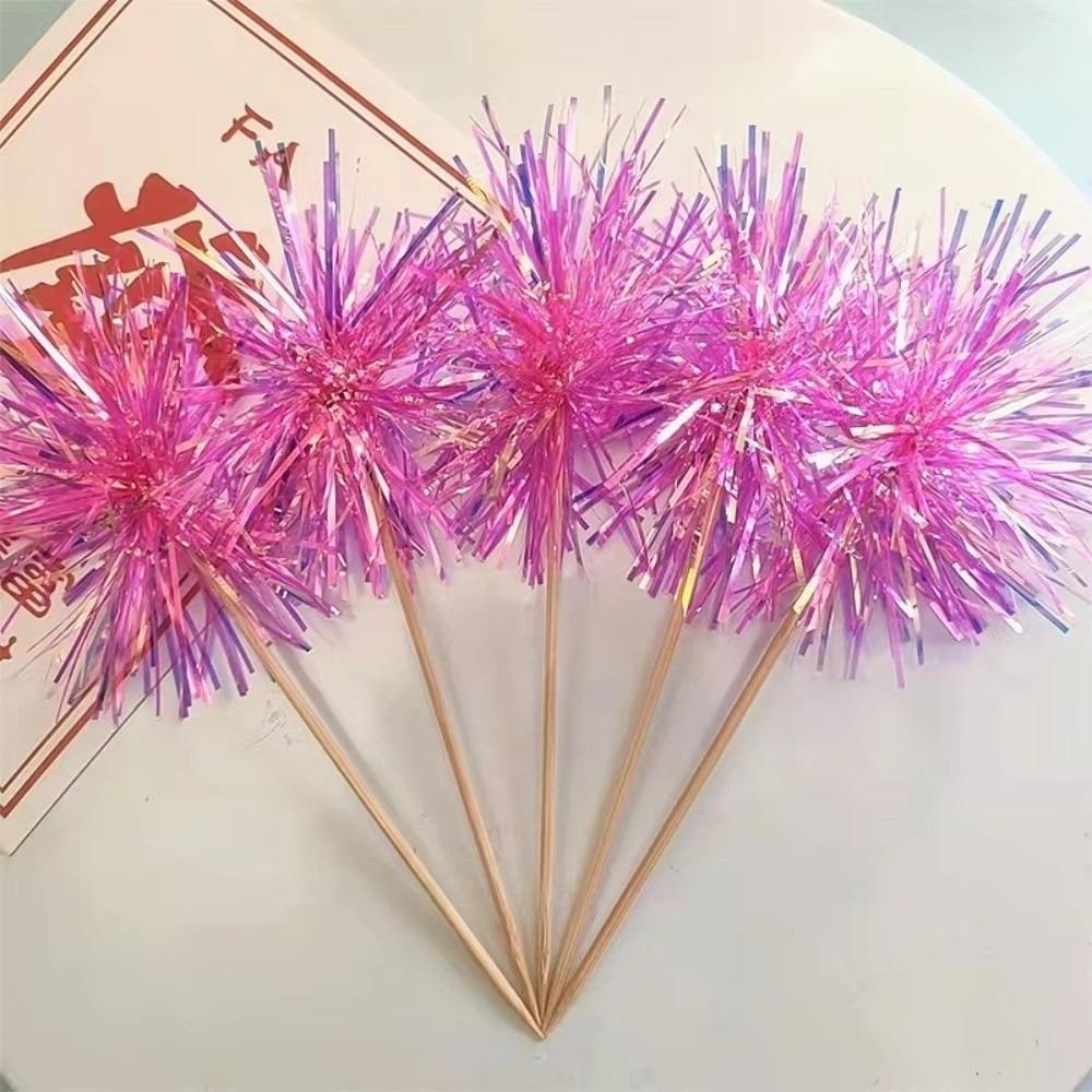5Pcs Creative Plug-in Birthday Carnival Colorful Rain Silk Cake Plugin Cake Decoration New Year Tassel Baking Plug-in Card
