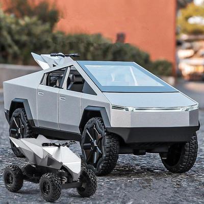 1:24 мини-авто Tesla Cybertruck пикап прицеп модель автомобиля из сплава литья под давлением металлические внедорожники моделирование грузовиков детские игрушки подарок
