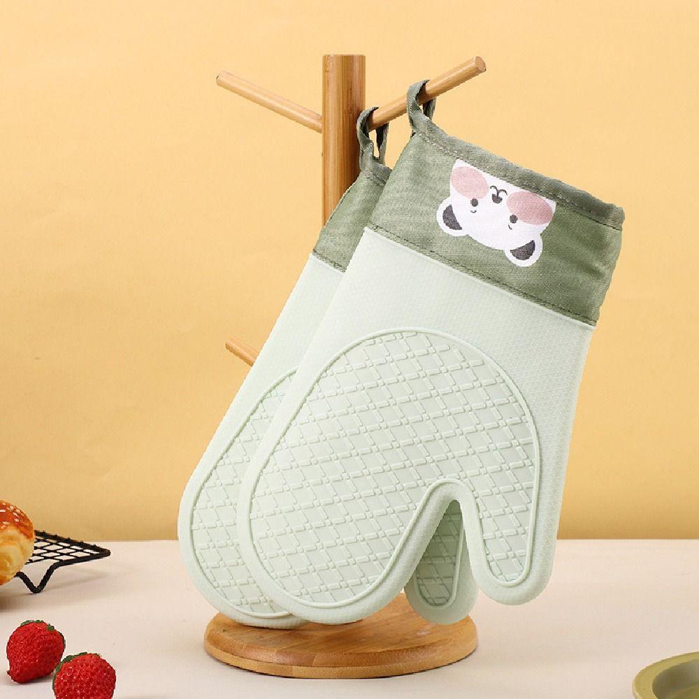 2Pcs Thickened Silicone Insulation Gloves Heat Resistant Non-slip Oven Mitts Cute Anti Scald High Temperature Gloves Microwave