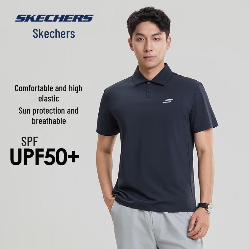 Skechers Мужская футболка-поло с коротким рукавом для защиты от солнца