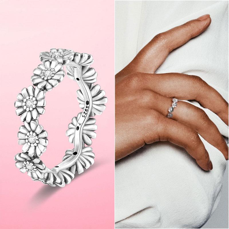 925 Silver Stackable Infinite Heart Daisy Flower Ring For Women Girl Original Silver 925 Rings Jewelry Gift
