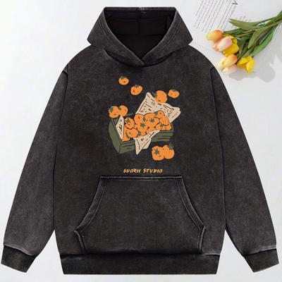 Дизайн «Корзина помидоров» Выстиранные худи Женские хип-хоп худи оверсайз Хлопковый модный топ Свободный удобный