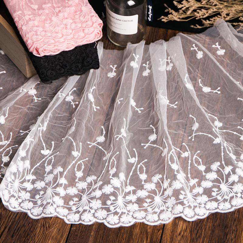 White Black Pink Sewing Fabrics Floral Embroidery 32cm Width Garments Decor Needlework Accessories Diy Crafts Lace Ribbon 2yards