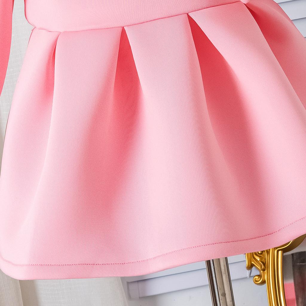 Милое детское платье 2025 года, весна-осень, жемчужный бант, халтер, платье с длинными рукавами для девочек