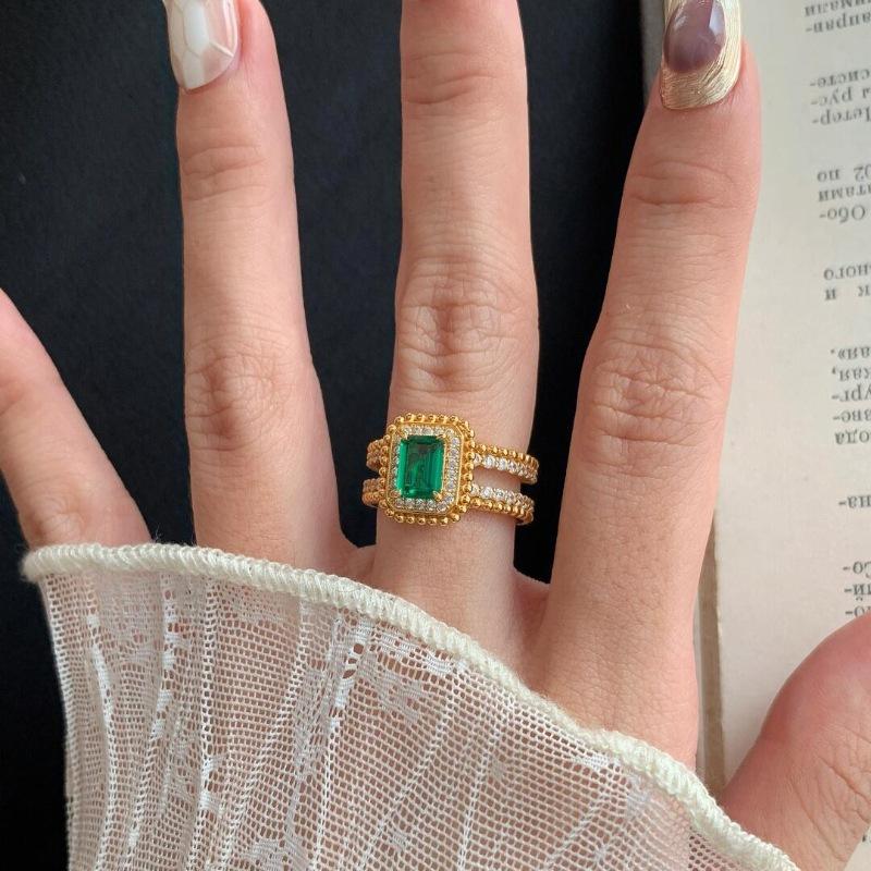 Винтажные квадратные кольца изумрудно-зеленого цвета для женщин, инкрустированные циркониевыми бусинами, изысканное роскошное повседневное циркониевое кольцо в подарок