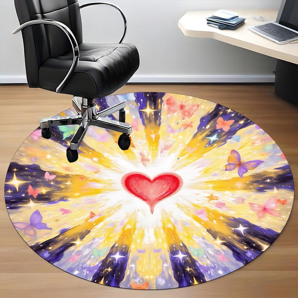 1pc Heart Butterfly Mandala Carpet for Office Non-Slip, Round Carpet, Soft & Comfortable, Carpet for Office, Lightweight Round Floor Mat yy251226080