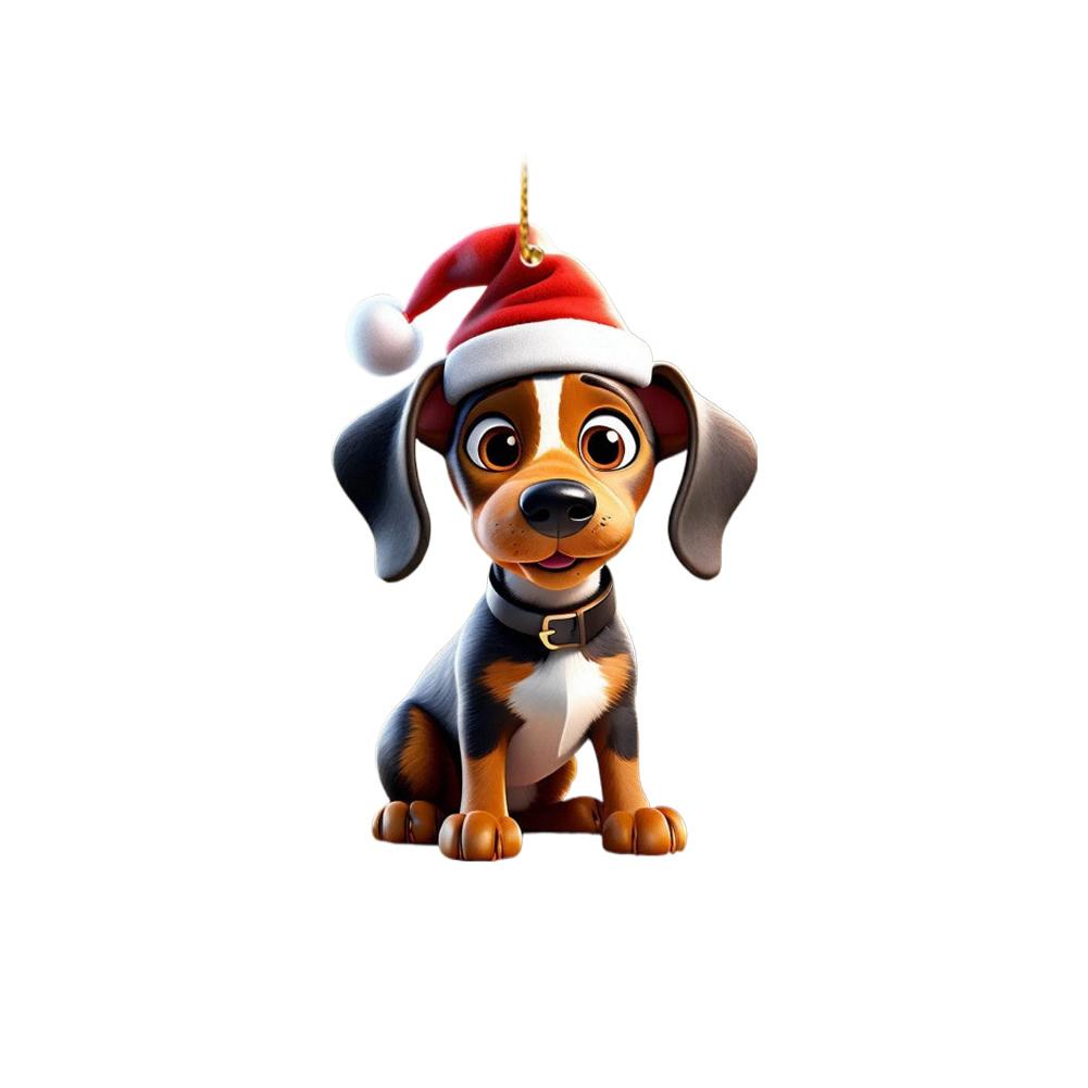 2d Acrylic Cartoon Dog Christmas Tree Pendant Modern Home Decoration Rearview Mirror Backpack Pendant Hanging Ornaments