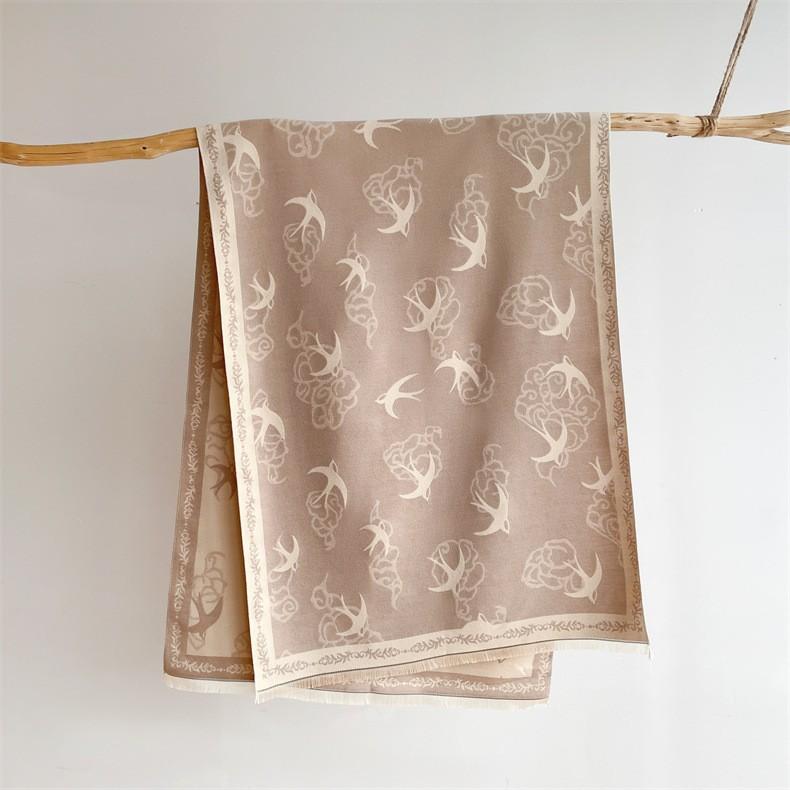Classic Fashion Letter Thousand Birds Grid Imitation Cashmere Scarf Women's Winter Thickened Double Sided Air Conditioning Shawl Scarf Women's