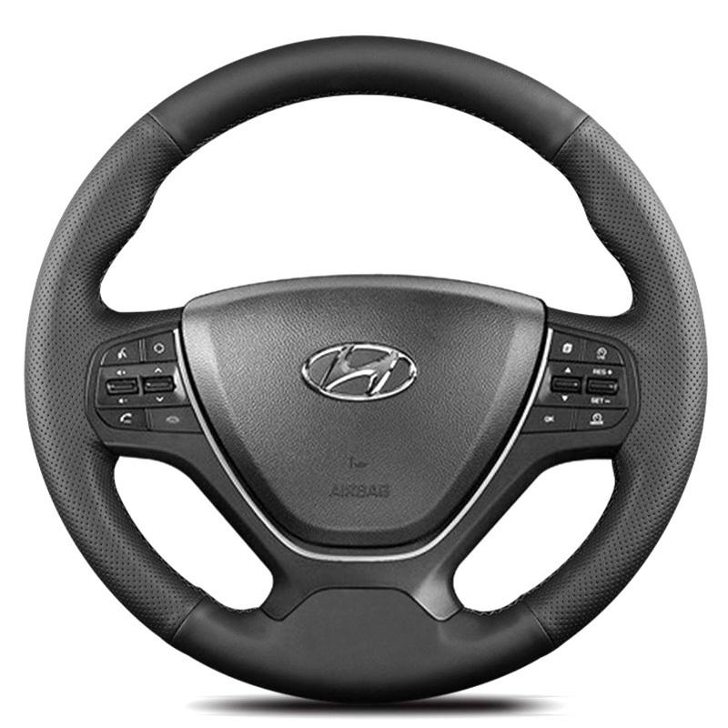 Ручная Прошивка Нескользящий Чехол на Руль Автомобиля для Hyundai I20 Mk2 2015-2018 Сделай Сам Черная Перфорированная Кожа Салон Автомобиля