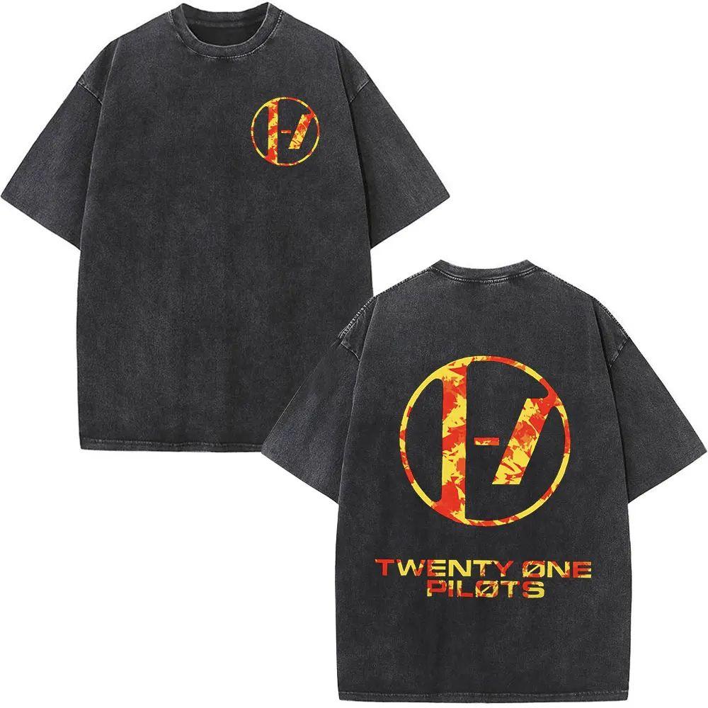 Twenty One Pilots Винтажная стираная футболка Мужская Женская Рок Уличная мода Хип-хоп Оверсайз футболки Хлопок Повседневная футболка