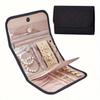 Travel Jewelry Case Organizer, Foldable Storage Roll for Earrings, Necklaces, Rings, Bracelets, Brooches, Black