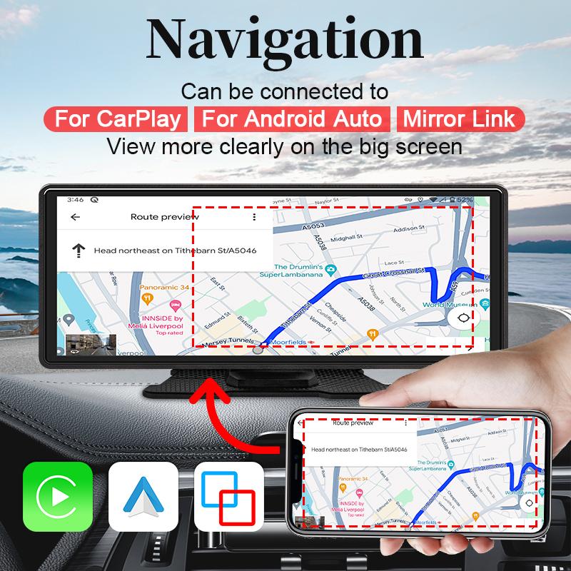 Sinovcle Portable Car Radio Wireless Carplay Android Auto 10.26 inch Multimedia Video Player IPS Touch Screen Support Camera