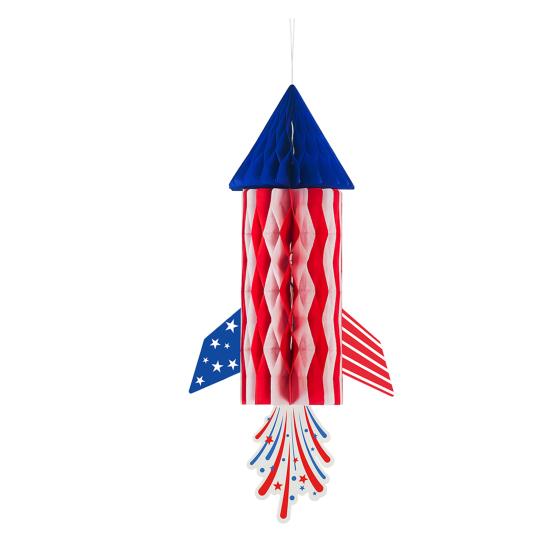 4th of July Rocket Honeycomb Decoration Patriotic Red White Blue Hanging