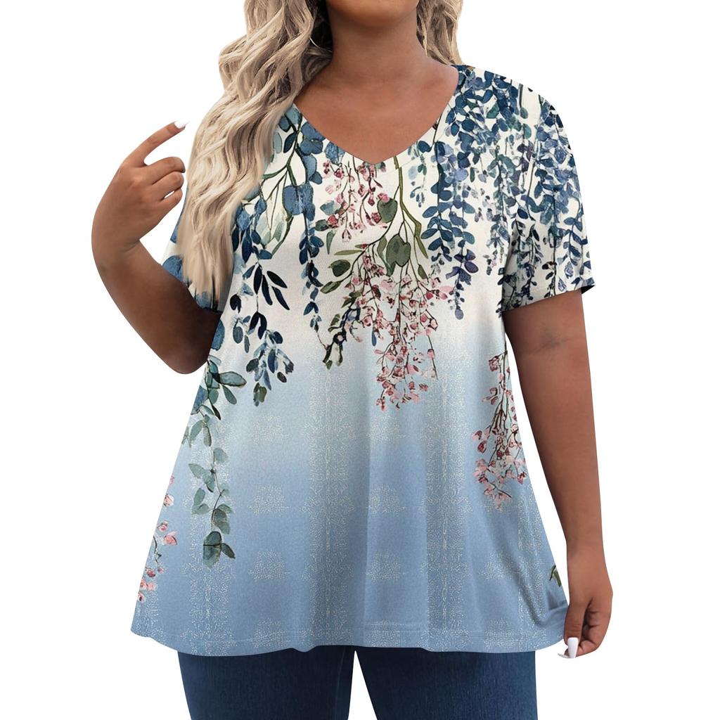 Женские топы больших размеров, шорты с рукавами, рубашки с V-образным вырезом, повседневная одежда, топы с принтами