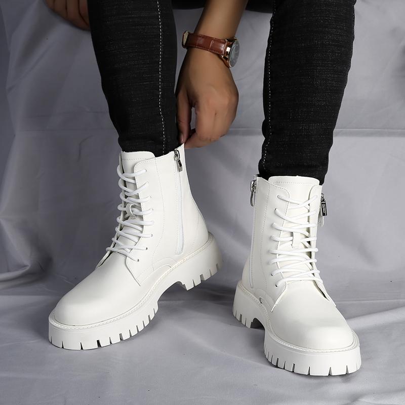 Fashion White Boots For Men New British Style Platform Motorcycle Boots Good Quality Casual Men’s High Top Leather Shoes Punk 2023