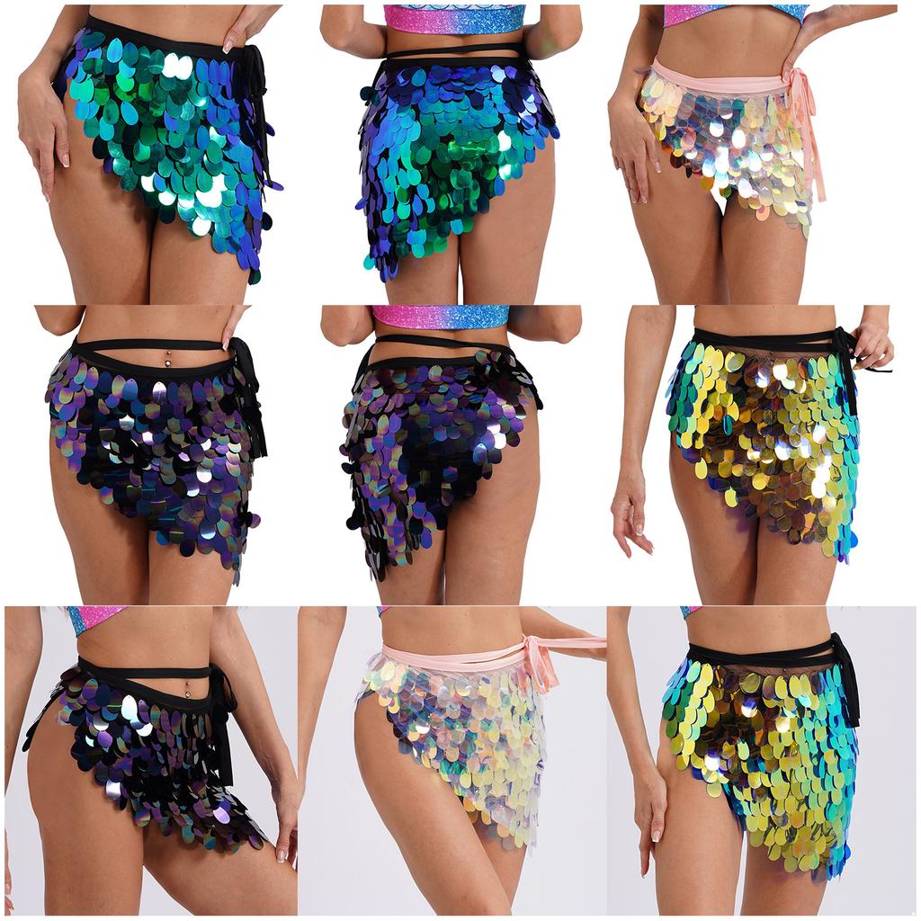 Женская юбка для танца живота на шнуровке, хип-шарф, блестящая сетчатая треугольная мини-юбка с пайетками для вечеринки танго