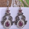 Dazz Turkish Ruby Jewelry Waterdrop Crown Princess Hooks Pendant Dangle Earrings For Women