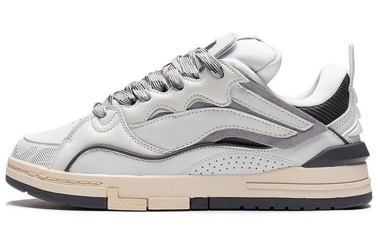 Li Ning Wave Golden Slip Resistant Cushioning Abrasion Resistant Lightweight Low top Skateboard Shoes Men's White Gray AECS073-1