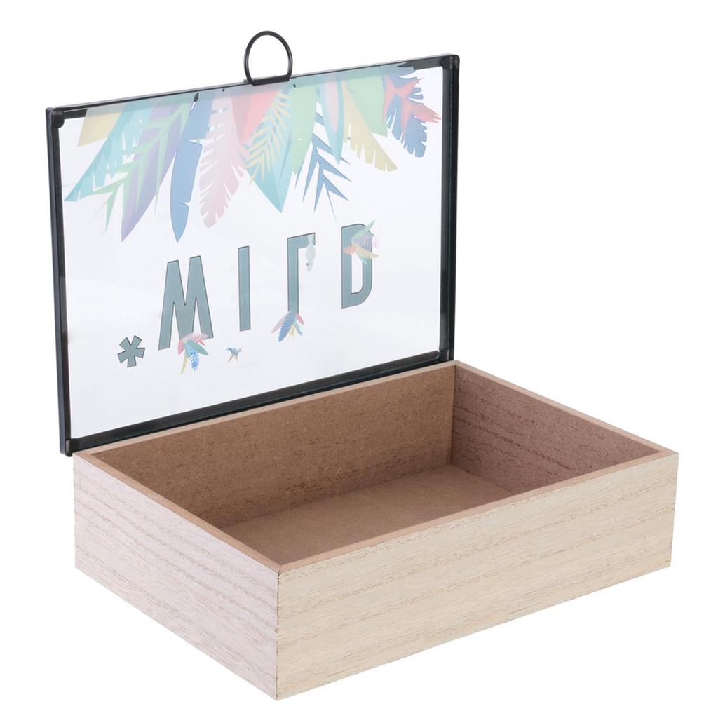 Les Trésors De Lily [Q3274] - Multicolored Beige 'Tropical' Wooden Storage Box (Wild) - 24. 3x16. 5x6. 3cm