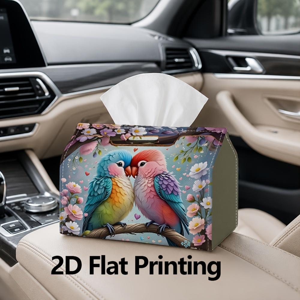 1pc, 2D Flat Printing, Tissue Box with Colorful Love Birds on Branches Pattern Printed Tissue Box, Suitable for Bathrooms, Living Rooms, Bedrooms, Dre
