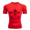 Men's Quick Dry Compression Workout T-Shirt, Gothic Cross Love Character Printed Athletic Short Sleeve Top for Gym Running Training Active Wear