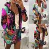 Women Casual Long Sleeve Zipper Jacket Multicolor Printing Hooded Coat