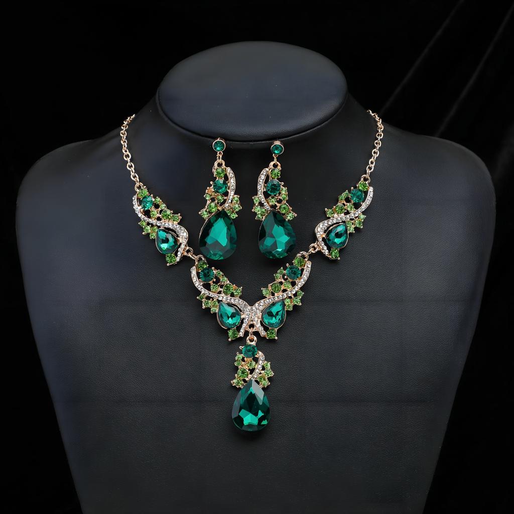 2шт/набор женщин горный хрусталь кулон винтажное ожерелье серьги ювелирные изделия