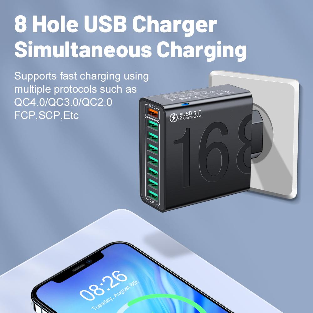 Total 150W Charger USB Quick Charge 3.0 Mobile Phone Charge Adapter Fast Wall Charger For iPhone Xiaomi EU/US/KR Plug