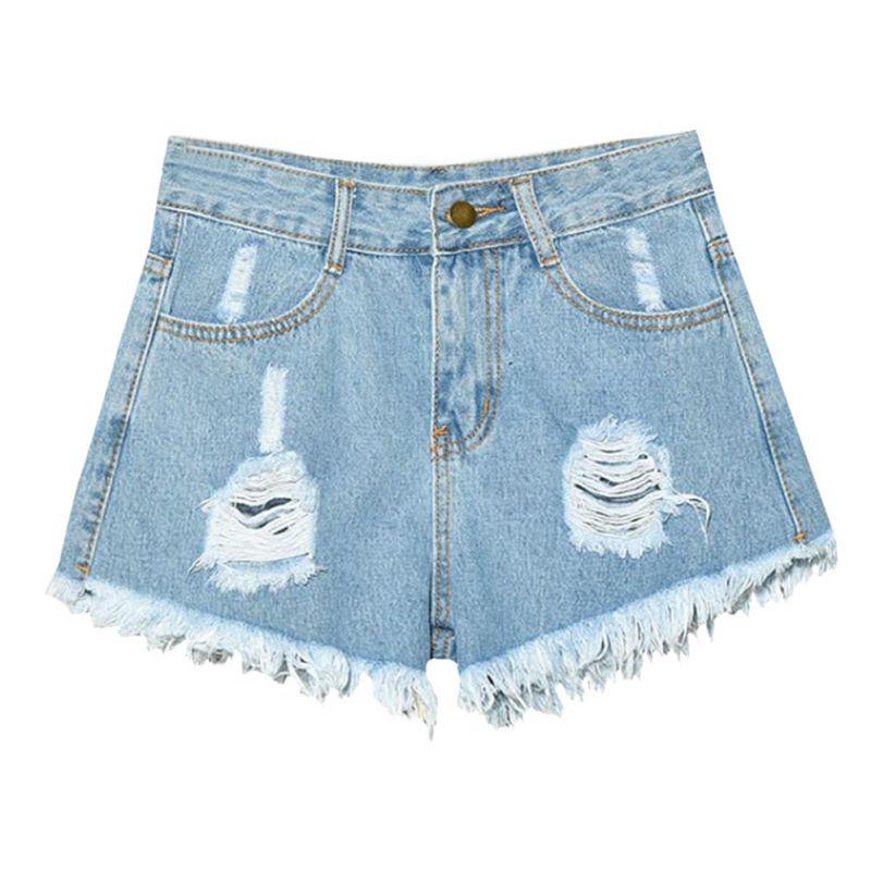 Fashion Sexy Women High Waist Ripped Hole Denim Jeans Shorts Fraying Edges Short Pants
