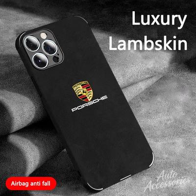 Для Porsche Логотип Замша Полностью закрывающий Чехол для телефона Для iPhone 16 15 13 14 12 Pro Max 8 XR XS 16 Plus 15Pro MAX Чехол-оболочка Наклейки