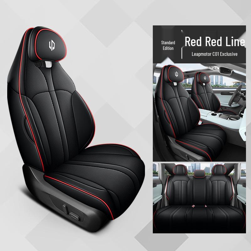 QQG Спортивная кожаная подушка на сиденье автомобиля для Leapmotor C01 - Полный и половинный обхват, Всесезонный чехол.