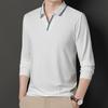 Футболка с лацканами, длинным рукавом, однотонная, тонкая, средней плотности, мужская одежда, свободный низ, рубашка поло