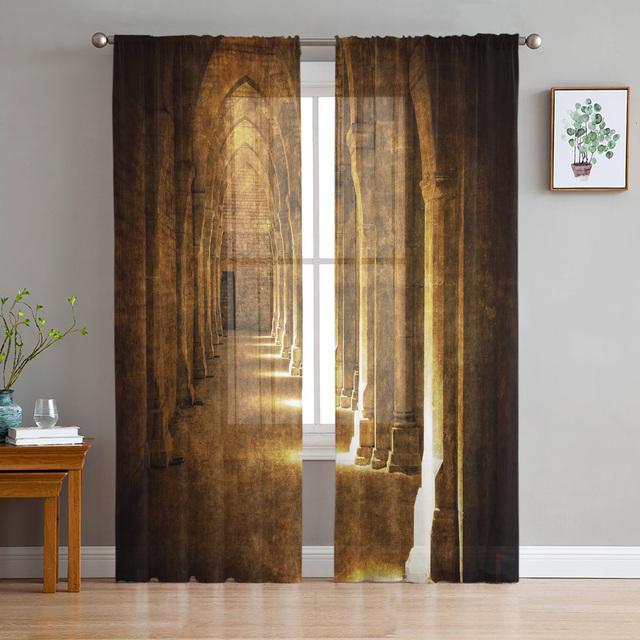 Arch Flowers Sea Printed Curtains Drape Sheer Tulle Home Decoration Living Room Bedroom Cortinas Chiffon Window Curtains