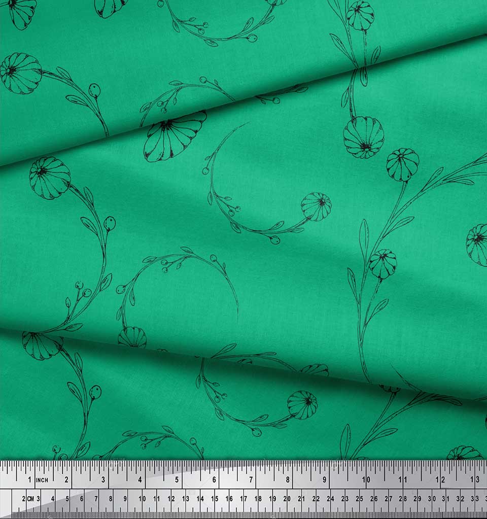 Soimoi Печать ткани черной поли ткани крепа художественная флористическая двором 42 дюйма