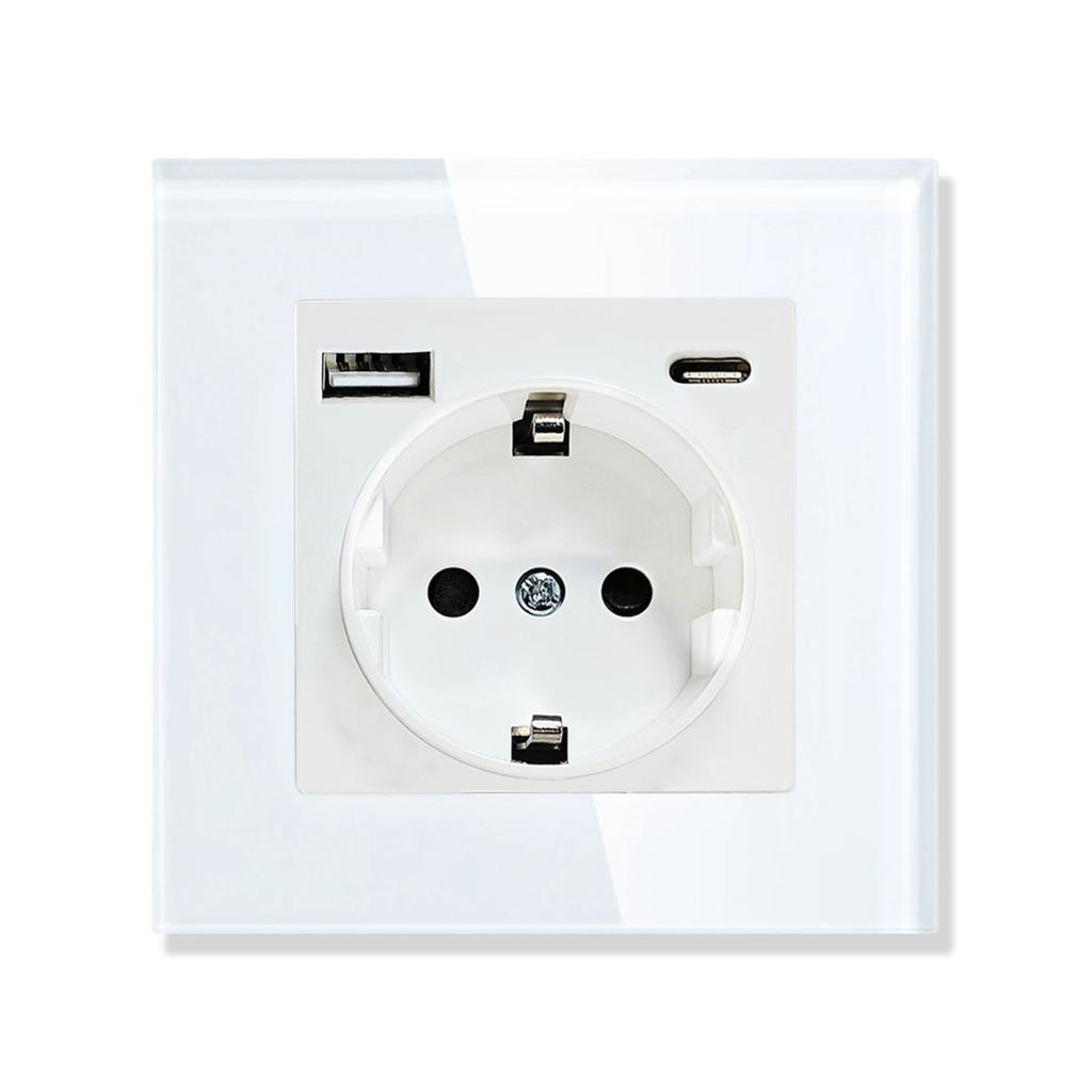 European Standard USB Wall Socket Tempered Glass Panel Socket Household Concealed Round Box Installation Socket Batch