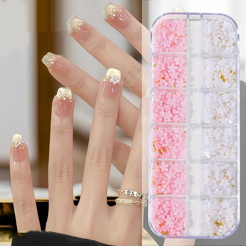 12/15 Grids 3D Flower Nail Art Decoration Colorful Resin 5-Petal Flower Nail Charms Luxury Rhinestones Manicure DIY Accessories