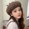 Korean Version of Bow Hat for Women's Spring and Autumn New Beret Versatile Solid Color Beret Hat Sweet Japanese Painter Hat Trendy