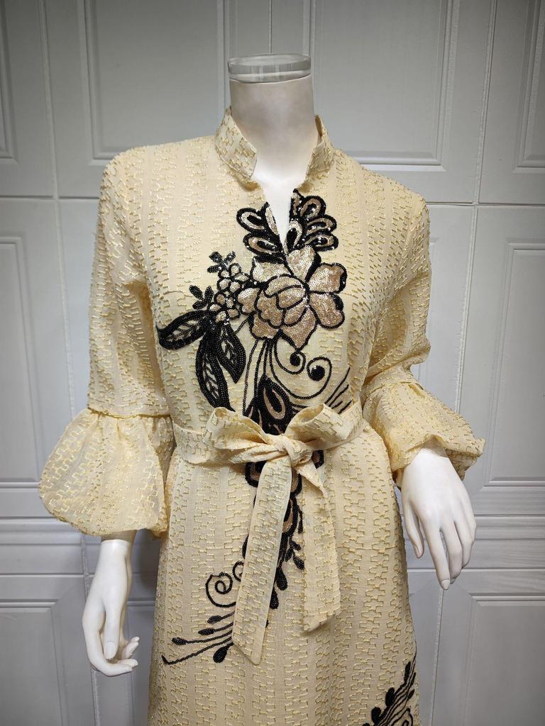 AB268 Кафтан с вышивкой пайетками: Элегантное длинное платье для женщин