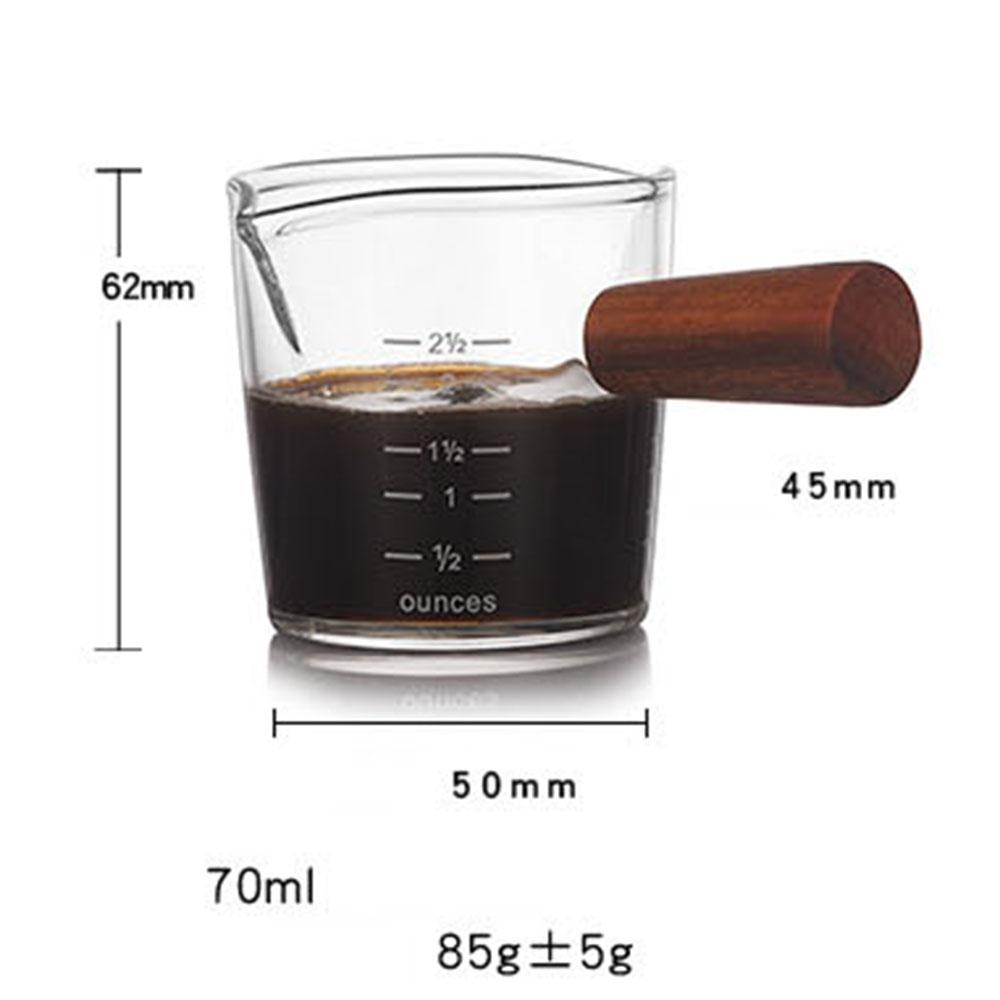 Heat-resistant Glass Measuring Cup Milk Cup with Scale Kitchen Jigger for Espresso Coffee Double-mouthed Ounce Cup with Wooden Handle