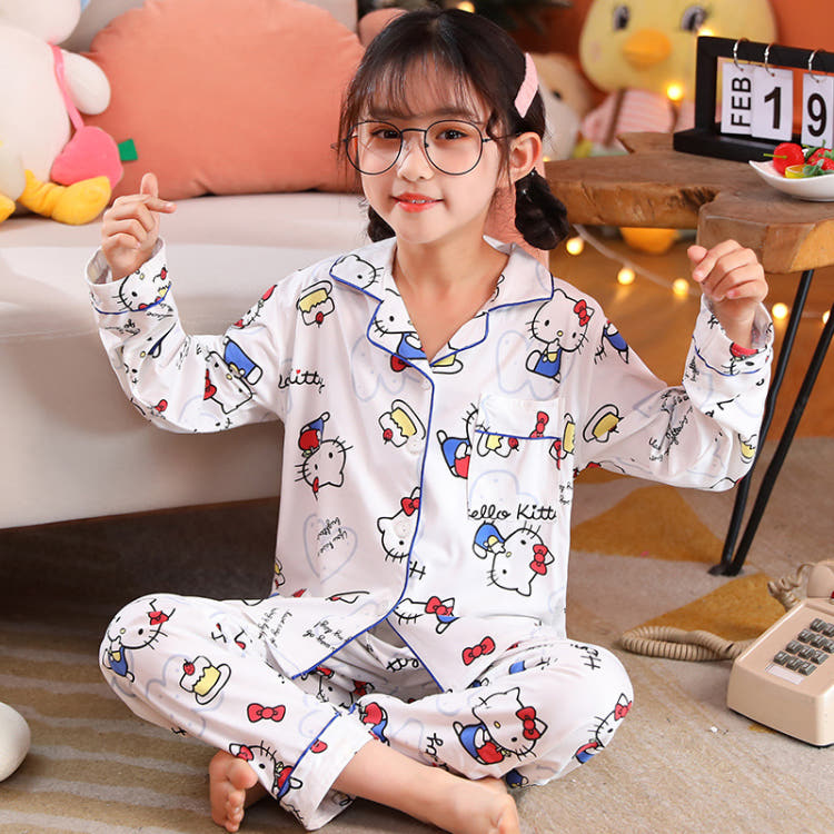 Sanrio Зимняя пижама с длинными рукавами, детская пижама, домашняя одежда для подростков, комплект верхней и нижней одежды