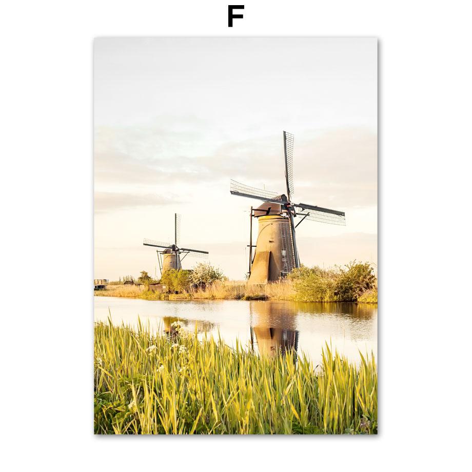 Подсолнух Цветочное поле Девушка Ветряная мельница Картина на холсте Весенние постеры и принты Пейзаж настенные художественные картины для декора гостиной