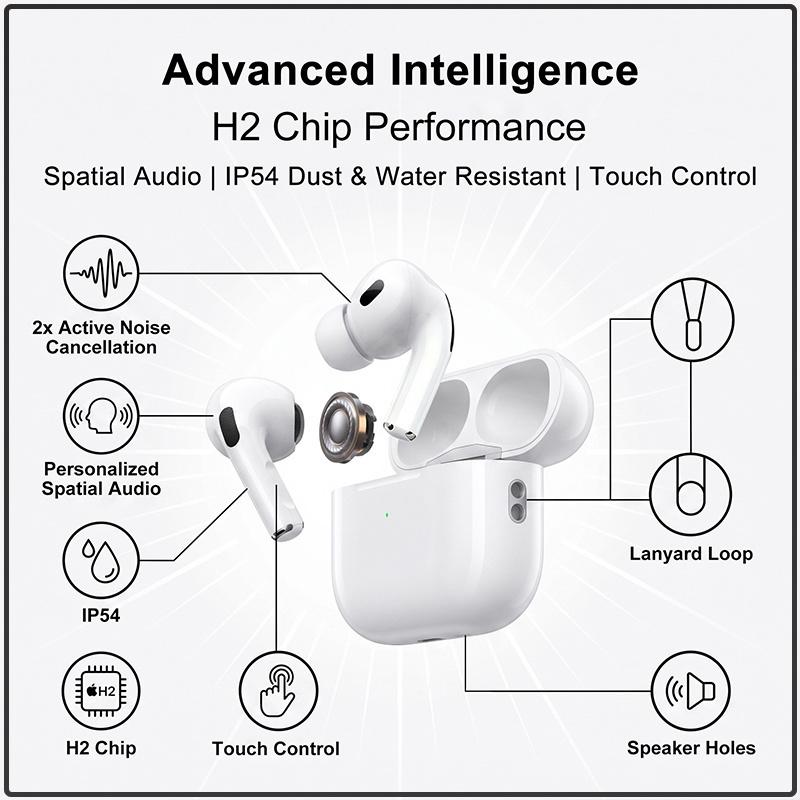 AirPods Pro 2-го поколения Bluetooth-наушники Быстрая зарядка USB-C 30 часов воспроизведения в комплекте Продвинутое шумоподавление Стерео иммерсивный звук Наушники-вкладыши