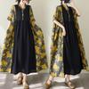 2025 Летнее платье больших размеров Свободное женское повседневное длинное винтажное льняное платье с цветочным принтом Базовое платье с коротким рукавом