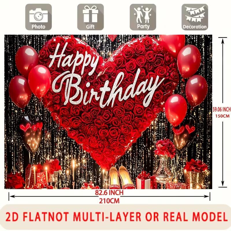 2D Black Gold Glitter Birthday Party Decoration Background